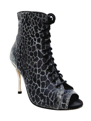 Load image into Gallery viewer, ALEXIS Silver Black (Art. 132) - Mezzo Stivaletto con Zip in Sunseet Canna di Fucile Tacco a Spillo in Alluminio Laminato Grigio canna di fucile