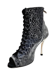 Load image into Gallery viewer, ALEXIS Silver Black (Art. 132) - Mezzo Stivaletto con Zip in Sunseet Canna di Fucile Tacco a Spillo in Alluminio Laminato Grigio canna di fucile