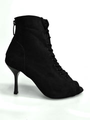 Carica immagine nella Galleria, ALEXIS Black (Art. 132) - Mezzo Stivaletto con Zip in Camoscio Nero Tacco a Stiletto Squadrato sottile in Alluminio Smaltato Nero