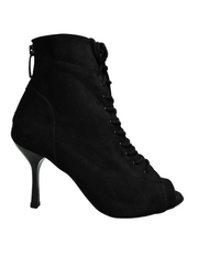 Carica immagine nella Galleria, ALEXIS Black (Art. 132) - Mezzo Stivaletto con Zip in Camoscio Nero Tacco a Stiletto Squadrato sottile in Alluminio Smaltato Nero