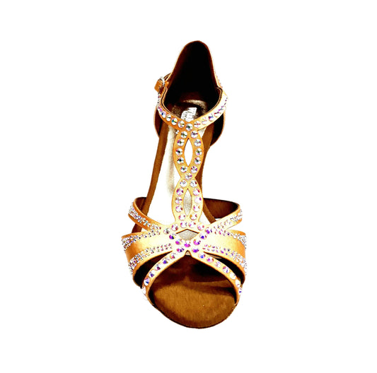 Scarpa da ballo Camila Superb L13 in raso seta carne con Swarovski Boreali e tacco a rocchetto, Wish Dance Shop