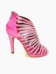 Carica immagine nella Galleria, ELSY Plus (LP7) - Sandalo a Tronchetto Da Donna in Raso Seta Fuxsia Con Swarovski Boreali con Plateau Flex e Tacco Alto a Spillo Largo