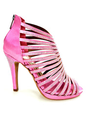Carica immagine nella Galleria, ELSY Plus (LP7) - Sandalo a Tronchetto Da Donna in Raso Seta Fuxsia Con Swarovski Boreali con Plateau Flex e Tacco Alto a Spillo Largo