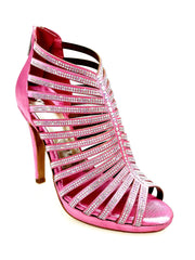 Carica immagine nella Galleria, ELSY Plus (LP7) - Sandalo a Tronchetto Da Donna in Raso Seta Fuxsia Con Swarovski Boreali con Plateau Flex e Tacco Alto a Spillo Largo