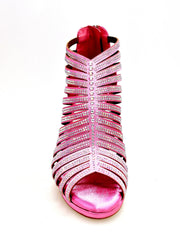 Carica immagine nella Galleria, ELSY Plus (LP7) - Sandalo a Tronchetto Da Donna in Raso Seta Fuxsia Con Swarovski Boreali con Plateau Flex e Tacco Alto a Spillo Largo