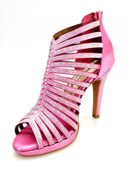 Carica immagine nella Galleria, ELSY Plus (LP7) - Sandalo a Tronchetto Da Donna in Raso Seta Fuxsia Con Swarovski Boreali con Plateau Flex e Tacco Alto a Spillo Largo