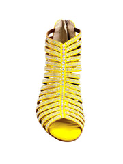 Carica immagine nella Galleria, ELSY Plus (L7) - Sandalo a Tronchetto Da Donna in Morbido Camoscio Giallo Con Swarovski Boreali e Tacco a Stiletto Squadrato Sottile Laminato Oro