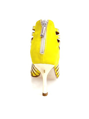 Carica immagine nella Galleria, ELSY Plus (L7) - Sandalo a Tronchetto Da Donna in Morbido Camoscio Giallo Con Swarovski Boreali e Tacco a Stiletto Squadrato Sottile Laminato Oro