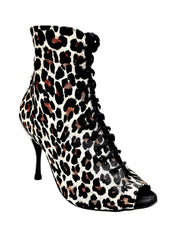 Load image into Gallery viewer, ALEXIS Leyopa (Art. 132) - Mezzo Stivaletto con Zip in Raso seta Maculato Leopardo Bianco Tacco a Spillo in Alluminio Smaltato Nero