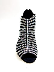 Carica immagine nella Galleria, ELSY Plus (L7) - Sandalo a Tronchetto Da Donna in Raso Seta Nero Con Swarovski Boreali e Tacco a Stiletto Squadrato Sottile Laminato Argento