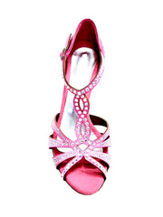Carica immagine nella Galleria, ALESSIA Superb (L1) - Scarpa da Ballo in Raso Seta Rosa Fuxia con Swarovski Boreali e Tacco a Rocchetto