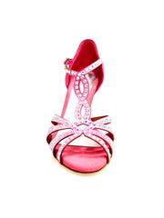 Carica immagine nella Galleria, ALESSIA Superb (L1) - Scarpa da Ballo in Raso Seta Rosa Fuxia con Swarovski Boreali e Tacco a Rocchetto