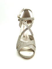 Carica immagine nella Galleria, Brenda Jadore (485 PLT) - Scarpa in Glitter Light Oro Platino Doppio Cinturino Caviglie e Collopiede con Tacco Alto a spillo largo Laminato Oro e Plateau