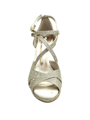 Carica immagine nella Galleria, Brenda Jadore (485 PLT) - Scarpa in Glitter Light Oro Platino Doppio Cinturino Caviglie e Collopiede con Tacco Alto a spillo largo Laminato Oro e Plateau
