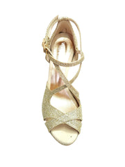 Carica immagine nella Galleria, Brenda Jadore (485 PLT) - Scarpa in Glitter Light Oro Platino Doppio Cinturino Caviglie e Collopiede con Tacco Alto a spillo largo Laminato Oro e Plateau