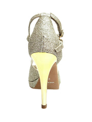 Carica immagine nella Galleria, Brenda Jadore (485 PLT) - Scarpa in Glitter Light Oro Platino Doppio Cinturino Caviglie e Collopiede con Tacco Alto a spillo largo Laminato Oro e Plateau