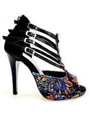 Carica immagine nella Galleria, Lussuria (779PLT) - Scarpa da donna in New Velvet e Lurex Nero con Plateau Confort Flex e Tacco a Spillo Largo Smaltato Nero