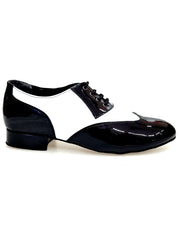 Carica immagine nella Galleria, COTISO (108N) - Stringata a Coda di Rondine Mod. Oxford in Vernice Nera e Pelle Bianca