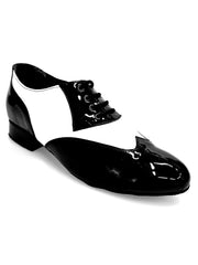 Carica immagine nella Galleria, COTISO (108N) - Stringata a Coda di Rondine Mod. Oxford in Vernice Nera e Pelle Bianca