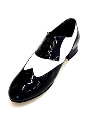 Carica immagine nella Galleria, COTISO (108N) - Stringata a Coda di Rondine Mod. Oxford in Vernice Nera e Pelle Bianca