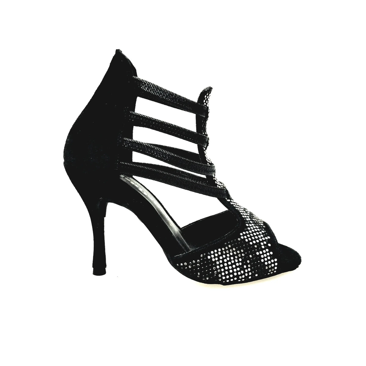 Sandalo da Donna in Camoscio Nero Elastici neri Viper Black Wish Dance, dettaglio tacco