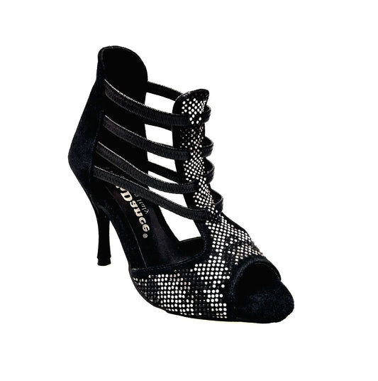 Sandalo da Donna in Camoscio Nero Elastici neri Viper Black Wish Dance, vista laterale