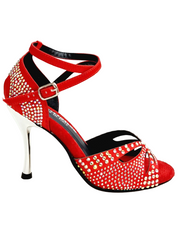 Load image into Gallery viewer, Deluxe Butterfly PW (L2PW) - Scarpa da Ballo in Raso Seta Rosso con Swarovski Boreali e Tacco a Stiletto e a Spillo Laminato Argento