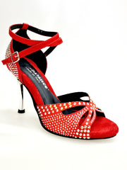 Load image into Gallery viewer, Deluxe Butterfly PW (L2PW) - Scarpa da Ballo in Raso Seta Rosso con Swarovski Boreali e Tacco a Stiletto e a Spillo Laminato Argento