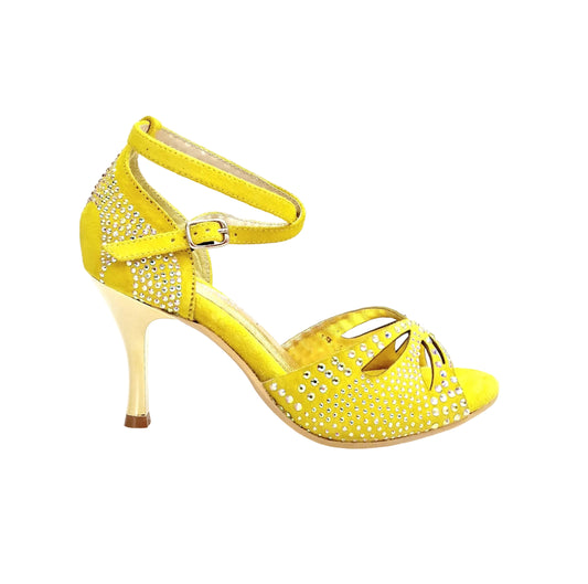 Scarpa da Ballo in Pelle Camosciata Giallo Fluò Deluxe Butterfly PW Wish Dance, oro, vista laterale