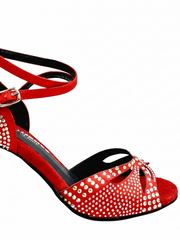 Load image into Gallery viewer, Deluxe Butterfly PW (L2PW) - Scarpa da Ballo in Raso Seta Rosso con Swarovski Boreali e Tacco a Stiletto e a Spillo Laminato Argento