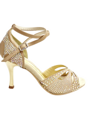 Carica immagine nella Galleria, Delux Butterfly PW (L2PW) - Scarpa da Ballo in Raso Seta color Champagne con Swarovski Boreali Tacco a Stiletto e a Spillo Laminato Oro