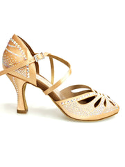 Load image into Gallery viewer, DADA Diamond QC (L55) - Scarpa da Ballo da Donna in Raso Carne cinturino incrociato al collopiede con Swarovski Boreali Tacco a Rocchetto
