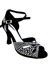 Carica immagine nella Galleria, DELUXE MARIPOSA (L102 QB) - Scarpa da Ballo Donna in Raso Seta Nera con Swarovski con Cinturino incrociato alla Caviglia e Tacco a Rocchetto