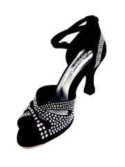 Carica immagine nella Galleria, DELUXE MARIPOSA (L102 QB) - Scarpa da Ballo Donna in Raso Seta Nera con Swarovski con Cinturino incrociato alla Caviglia e Tacco a Rocchetto