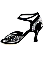 Carica immagine nella Galleria, DELUXE MARIPOSA (L102 QB) - Scarpa da Ballo Donna in Raso Seta Nera con Swarovski con Cinturino incrociato alla Caviglia e Tacco a Rocchetto