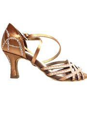 Load image into Gallery viewer, CAROLIN QC (Marea L14) - Scarpa Da Donna Bi-Flex in Raso Seta Bronzo Con Swarovski Boreali e Tacco a Rocchetto