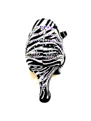 Carica immagine nella Galleria, Scarpa da ballo donna DADA Zebra Diamond PLUS QC in raso seta zebrato con cinturino Swarovski e tacco a rocchetto.