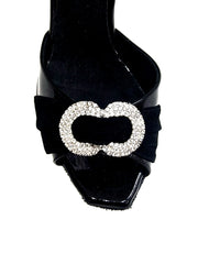 Load image into Gallery viewer, GILDA SW F.626 (R.L. by WISHDANCE) Sandalo da Donna in Pelle di Vernice nera Camoscio Nero con Gioiello Swarovski Kristall incastonato tacco a Spillo Largo