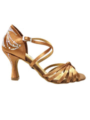 Carica immagine nella Galleria, Fabiana SW (205/6) - Scarpa da Ballo Donna Raso Seta Bronzo Tallone con Swarovski con Tacco a Rocchetto