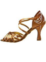 Carica immagine nella Galleria, Fabiana SW (205/6) - Scarpa da Ballo Donna Raso Seta Bronzo Tallone con Swarovski con Tacco a Rocchetto
