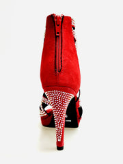 Carica immagine nella Galleria, Olimpya Confort Plus - Sandalo a Tronchetto in Camoscio Rosso con Swarovski Boreali e Tacco alto a Spillo largo