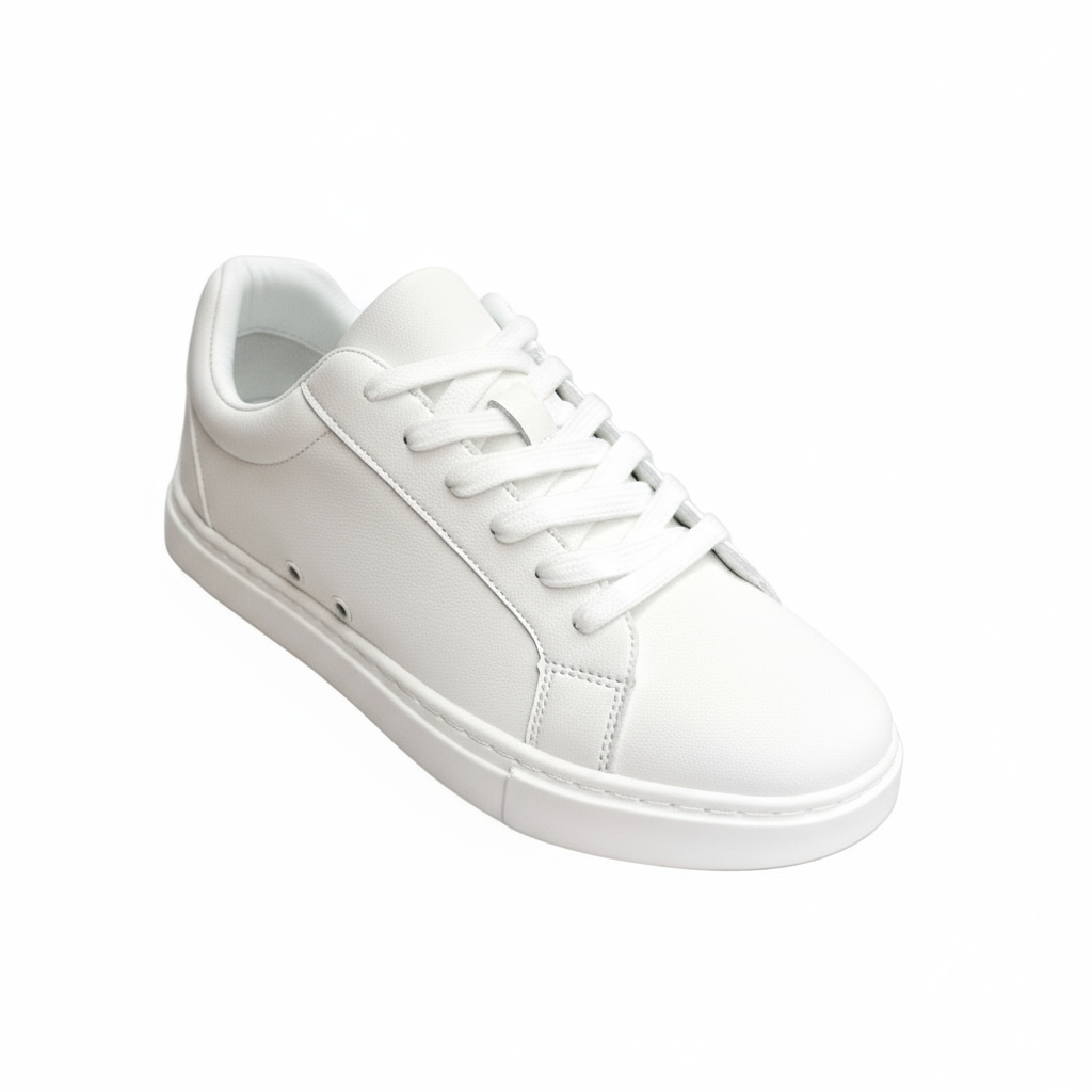 Scarpe sneaker ecopelle bianca Suprema White Black Vortex con suola in gomma, dettagli neri e design confortevole.