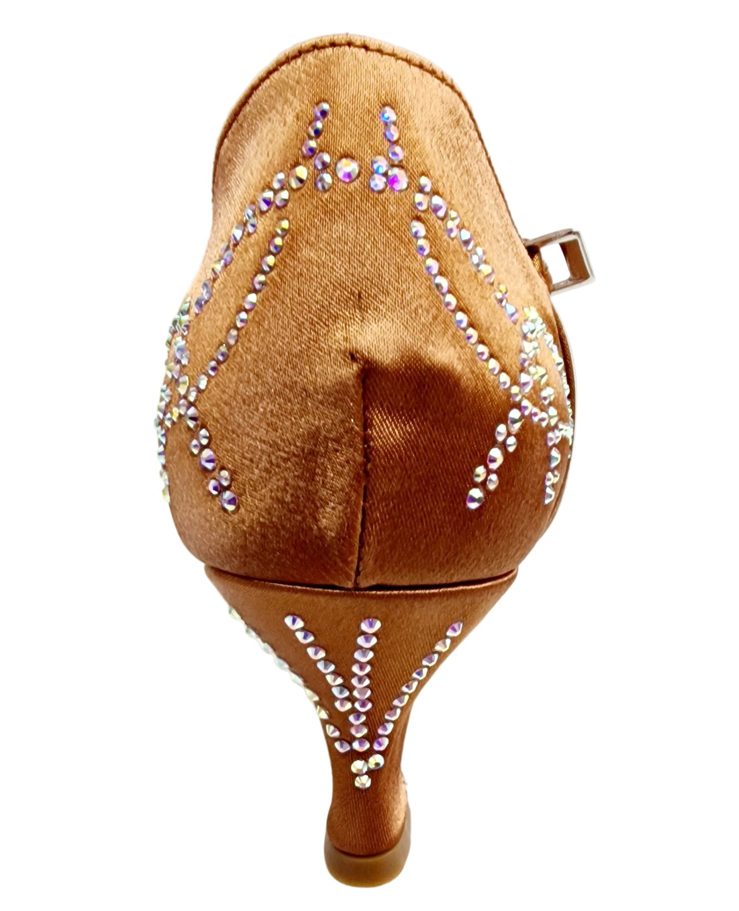 Scarpa da donna Carolin QC Wish Dance Shop in raso seta bronzo con Swarovski Boreali e tacco a rocchetto basso.