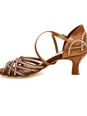 Carica immagine nella Galleria, CAROLIN QC (Marea L14) - Scarpa Da Donna Bi-Flex in Raso Seta Bronzo Con Swarovski Boreali e Tacco a Rocchetto Basso