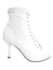 Load image into Gallery viewer, ALEXIS White Angel (Art. 132) - Mezzo Stivaletto con Zip in Pelle Bianca Tacco a Stiletto Squadrato Sottile in Alluminio Laminato Argento