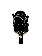 Carica immagine nella Galleria, MARTINA (L10) - Scarpa da Ballo in Raso Seta Nero Con Swarovski Boreali e Tacco a Rocchetto