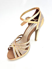 Carica immagine nella Galleria, ALMA Dream (LP3) - Scarpa da Ballo da Donna in Raso seta Carne Flash con Swarovski Boreali Cinturino Doppio alla Caviglia Plateau e Tacco Alto a Spillo Largo