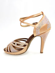 Carica immagine nella Galleria, ALMA Dream (LP3) - Scarpa da Ballo da Donna in Raso seta Carne Flash con Swarovski Boreali Cinturino Doppio alla Caviglia Plateau e Tacco Alto a Spillo Largo