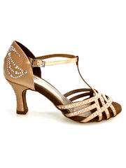 Carica immagine nella Galleria, Scarpa da ballo Wish Dance Shop Lana L12 in raso seta carne con Swarovski Boreali e tacco a rocchetto.