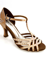 Carica immagine nella Galleria, Scarpa da ballo Wish Dance Shop Lana (L12) con tacco a rocchetto, raso seta carne e dettagli Swarovski Boreali.